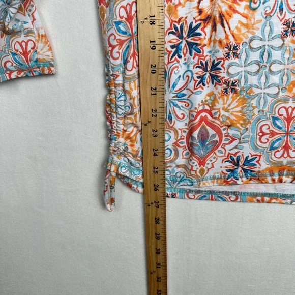 T by Talbots Women's Size M Split Neck 3/4 Sleeve Ruched Blouse Top - Picture 7 of 9